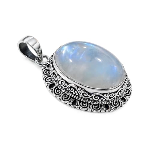 Pendentif argent 925 tribal pierre de lune anti-ternissement durable