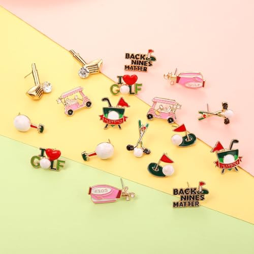 6/9 Pairs Golf Earrings for Women Golf Ball Bag Cart Dangle Earrings Enamel Golf Tee Club Stud Earrings Putting Green Earrings Sport Game Day Earrings Golf Jewelry Accessories Outfits Gifts4