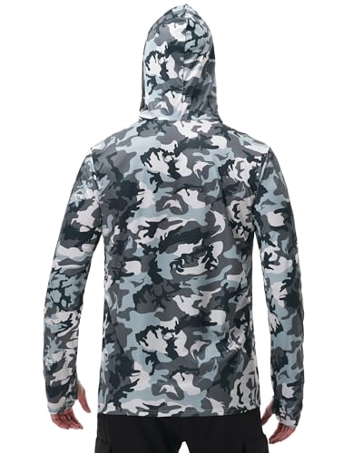 FISHEAL Men's Performance Fishing Hoodie Shirt - UPF 50+ Sun Protection Long Sleeve Thumbholes Shirts with Neck Gaiter2
