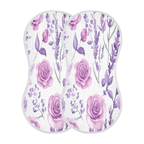 Roses and Lavender Burp Cloths Cotton Baby Washcloths,Large 22x11in Burping Cloth Absorbent and Soft for Newborn Baby Boys and Girls,2 Pack2
