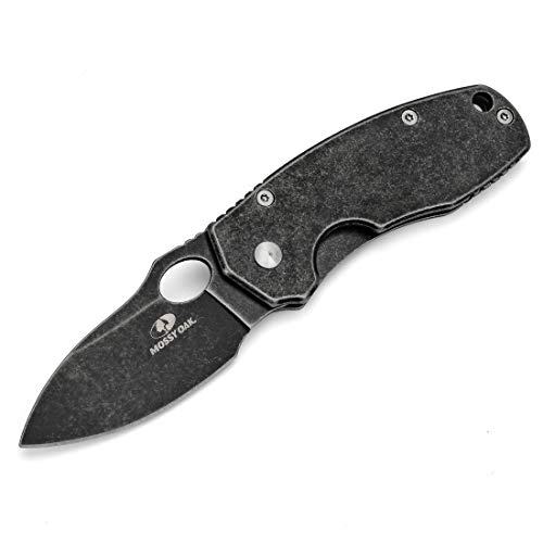 Mossy Oak Folding Pocket Knife, EDC Utility Tool with Drop Point Blade and Frame Lock Handle - for Survival, Camping, Hunting (Black Stone Wash)