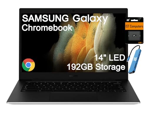 Samsung Galaxy Chromebook Go Laptop (14' LED, Intel Celeron N4500, 192GB Storage (64GB eMMC + 128GB SD Card)) Home & Student, 12-Hr Long Battery, Spill-Resistant, Webcam, Wi-Fi 6, IST HUB, Chrome OS