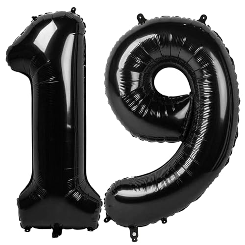 Image of Number Balloons Black 19 Balloon 40 inch for 19 Birthday Party Decorations | Saturated Color, Large 40 inch, With Inflation Straw & Hanging Holes, Great for Men's Birthday, Gothic Theme Party, Halloween