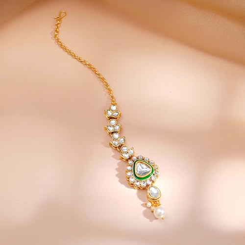 Image of Rubans Necklace Maangtikka Set Gold Plated Kundan & Pearl Jewellery Gift for Women & Girls