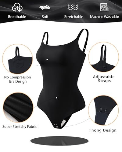 LEVAO Shapewear Bodysuits for Women Tummy Control Body Suits Seamless Sculpting Thong Body Shaper XS-XL3