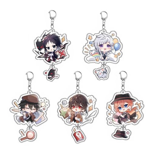 文スト キーホルダー 5枚セット 太宰治 中原中也 芥川龍之介 中島敦 江戸川乱歩 萌えグッズ ペンダント アクリルキーホルダー キーチェン 両面ファイル 鍵/カバン掛け 飾り コレクション 誕生日 プレゼント 非公式