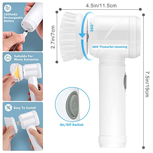 Image of Electric Spin Scrubber with 4 Brush Rechargeable-Bathroom Bathtub Kitchen Scrubber Cleaning Brush -Grout Brush for Cleaning Wall,Tile Floor,Tub,Toilet,Window,Bathroom and Kitchen Stove Cooker