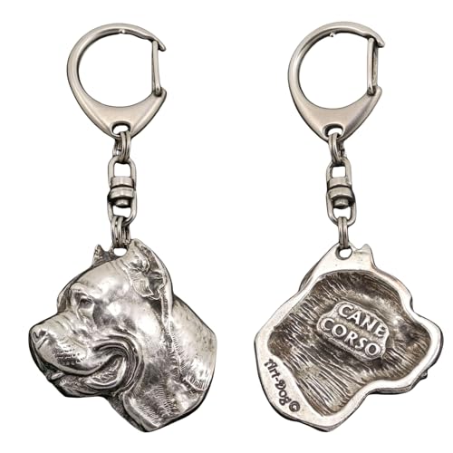 Art-Dog Niedlicher Hundeschlüsselanhänger - Exklusive Kollektion Cane Corso Schlüsselanhänger Hund - Versilberte Keyring mit 2,5 cm Schloss - 4,6x3,8x8,7cm