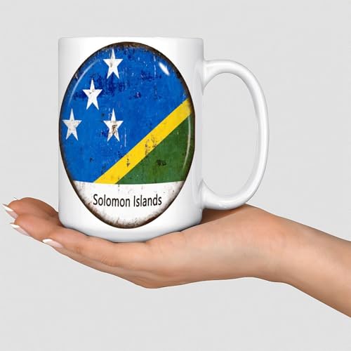 Wodevor Mug Îles Salomon de 425,2 g avec drapeau de l'État de voyage et de sport - Jolie tasse à thé pour papa, maman, ami - En céramique - Blanc