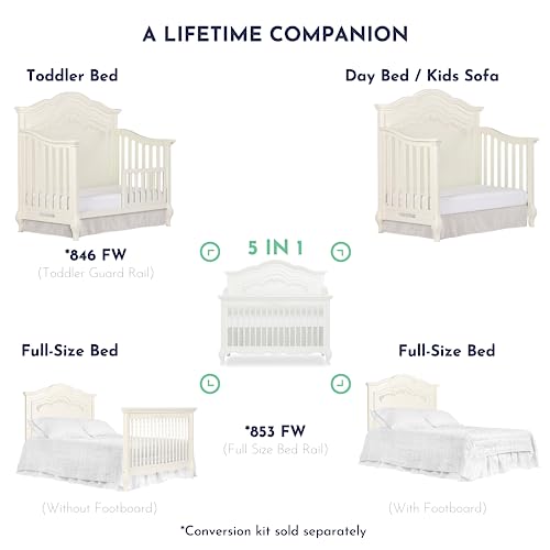 Evolur Aurora 5-In-1 Convertible Crib In Ivory Lace, Greenguard Gold Certified, Features 3 Mattress Height Settings, Sturdy And Spacious Baby Crib, Wooden Furniture #TOP5