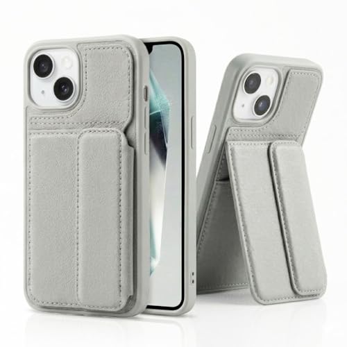 Image of amazon basics Luxury Vegan Leather Back Cover for iPhone 15 | Built-in Card Holder Slot | Integrated Mobile Stand | Slim Shockproof Protective Case with Stitched Finish - Gray