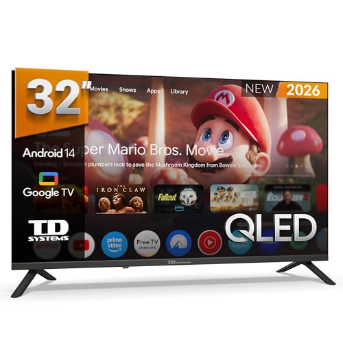 TD Systems - Smart TV 32 Pulgadas QLED, Android 14 GTV, Television TDT HD, Modelo 2026, Televisor con 3 años de garantía - PRIME32C21GLQ