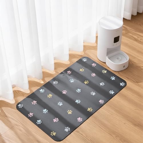 Solday Tovaglietta per ciotola per cani e gatti antiscivolo, 60 x 40 cm, tovaglietta in silicone per alimentazione di animali domestici impermeabile e antiscivolo (Grigio scuro)