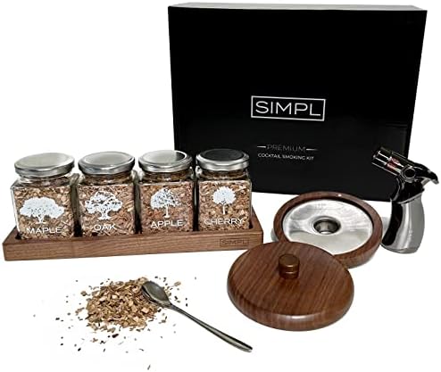 Premium cocktail smoker kit with torch and 4 types of wood chips, whiskey smoker kit, glass smoker for cocktails, bartender kit, dad birthday gift set, gifts for men unique
