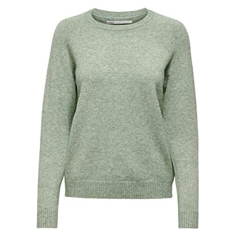 ONLY Damen Melierter Strickpullover | Langarm Oberteil Rundhals Basic | Knit Sweater Regular Fit ONLLESLY, Farben:Hellgrün, Größe:M Cover