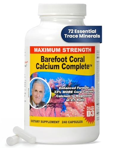 Barefoot Coral Calcium Complete 240 Count - Coral Calcium 1500mg Capsules - Bone Health - 72 Trace Minerals Calcium Magnesium & Vitamin D3 - Developed by Bob Barefoot