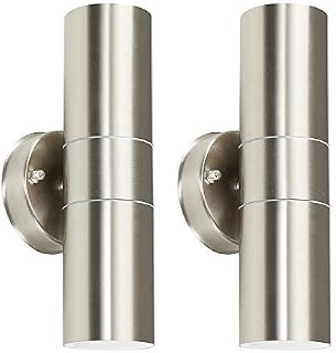 Pair of - Modern Stainless Steel External Up/Down IP44 Rated Outdoor Security Wall Lights