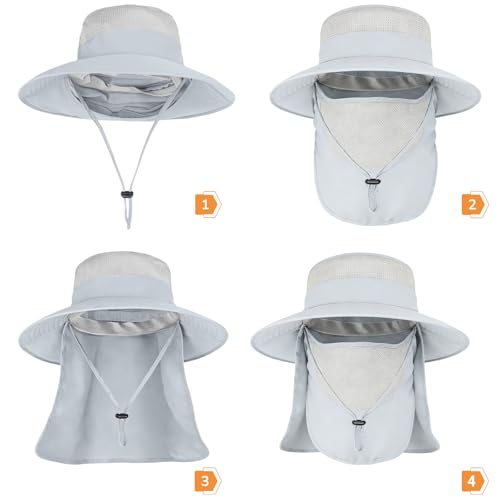 Image of Sun Hats for Men Women Fishing Hat UPF 50+ Breathable Wide Brim Bucket Hats Summer UV Protection Safari Hat with Neck Flap