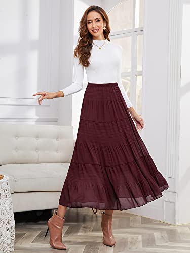 Image of NASHALYLY Women's Chiffon Elastic High Waist Pleated A-Line Flared Maxi Skirts