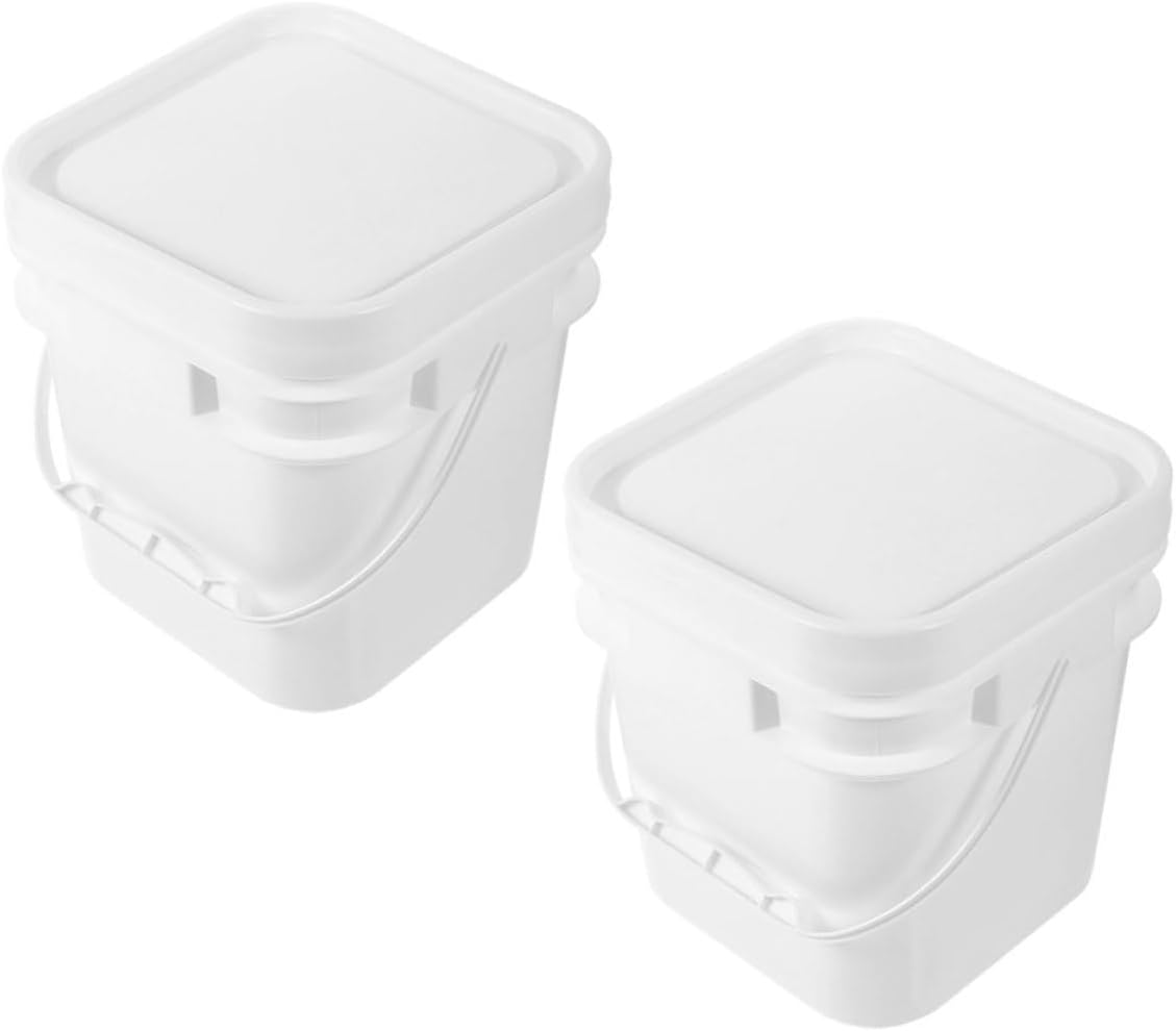 Veemoon 2pcs 5l White Abs Plastic Paint Bucket with Handle and Lid Paint Storage Container for Painting Chemical Resistant Square Pail Suitable for Storage and Transport