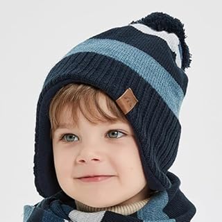 Monimo Bonnet d'hiver en tricot pour bébé avec cache-oreilles et doublure en polaire épaisse pour enfants, A - Greystar., 6-10 ans