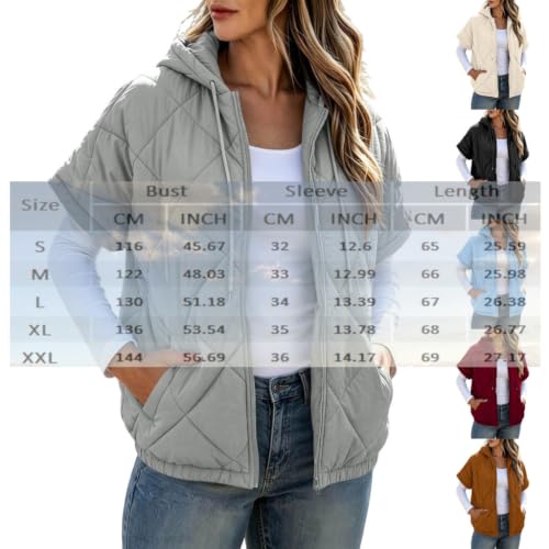 Womens Puffer Vest Zip Up Short Sleeve Hooded Puffer Vest Quilted Jacket - image 4