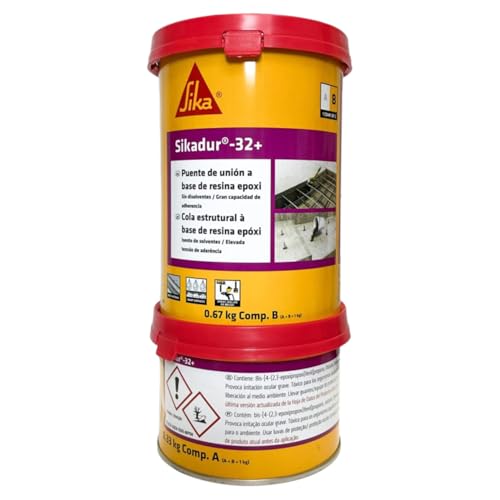 SIKA - Adhesivo Epoxi - Estructural y bicomponente - Sikadur-32+ gris - Construcción - Pegado, fijación y anclaje - Soportes secos o húmedos - 1 kg