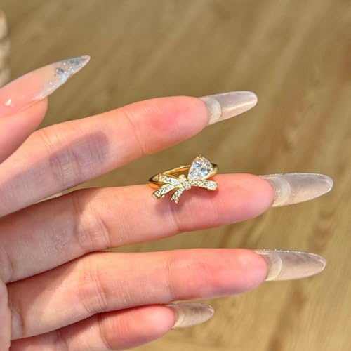 0.5CT Lab Grown Diamond Bow Ring, 18K White/Gold Plated Pear Cut D Color VVS1 Clarity Simulated Rings for Women, Wedding Engagement Anniversary Eternity Ring3