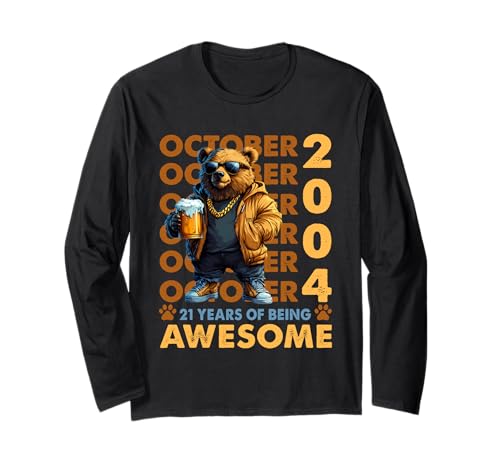 21st Birthday Bear Legends October 2004 21 Years Old Mens Maglia a Manica