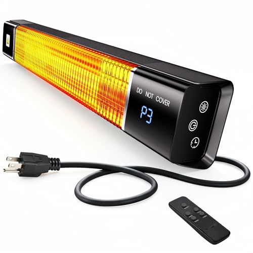 Patio Heater,1500W Outdoor Heaters,Wall Mounted Electric Heater With Remote,24H Timer,Overheat Protection,3 Heat Levels,Waterproof,Infrared Heater For Indoor,Garage,Backyard,Porch,Basement Use,Black