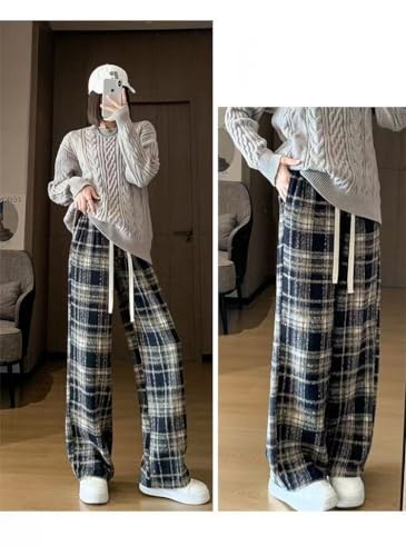 Womens Casual Plaid Baggy Pants High Waisted Drawstring Goth Grunge Pants Y2K Clothes Alt Emo Streetwear3
