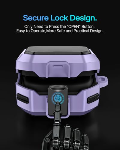 Image of Safety Lock Case for Samsung Galaxy Buds 4 Pro /4 (Purple) | Compatible with MagSafe,with Cleaning Kit & Keychain,Mecha Protective Case
