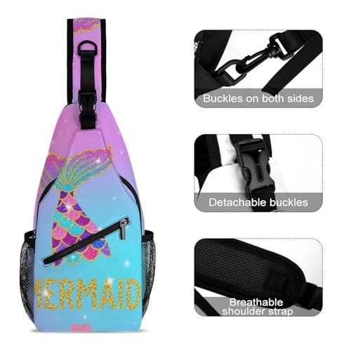 Lightweight Chest Shoulder Backpack, Chest Bag, Fashion Day Pack For Women And Men Mermaid Tail Scale3