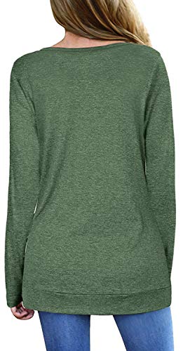 Jescakoo Long Sleeve Tunic Tops for Women Casual V Neck T Shirts Loose Fitting Green S