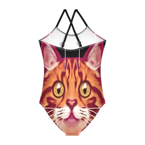 Girls Swimming Suits 3-10 Y Beach Bathing Suit, Cat Looking Camera Eyed Funny2