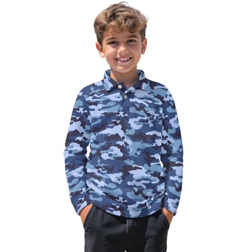 WELLFLYHOM Boys Tennis Shirts 3-16T Long Sleeve Graphic Golf Top Novelty School Uniform Collared T-Shirt Fall Clothes
