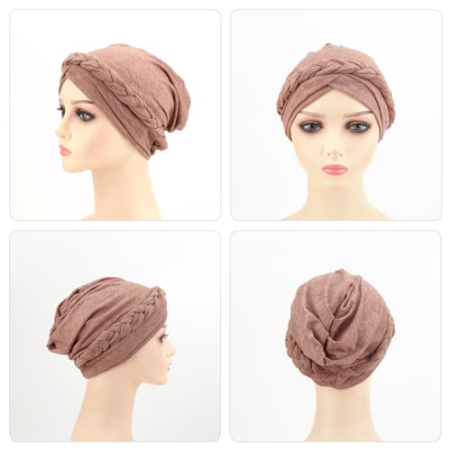 Image of DRESHOW Turban Pre-Tied Twisted Hat Thread African Head Wraps for Black Women Chemo Cancer Cap Braid Hair Cover