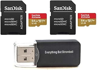 SanDisk 64GB Micro SDXC Extreme Memory Card (Two Pack) Bundle SDSQXA2-064G-GN6MA Works with GoPro Hero 7 Black, Silver, Hero7 White UHS-1 U3 A2 plus (1) Everything But Stromboli (TM) Micro Card Reader - coolthings.us