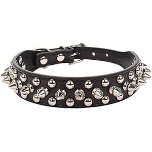 ETOPARS Collar de Cuero para Perro Con Pinchos y Tachuelas Ajustables, Remaches de Púas