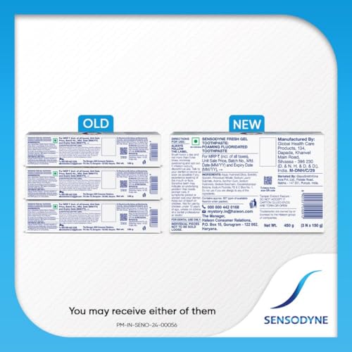 Image of Sensodyne Toothpaste Fresh Gel | Daily Sensitivity Relief Tooth Paste Combo Pack - 450gm (150gm x 3) | Dentist Recommended | Everyday Use Paste, Fresh Breath, Fights Tooth Decay, Maintain Healthy Gums