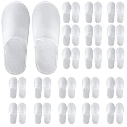 20 Pairs Disposable Slippers for Guests Non Slip Closed Toe Bulk Slippers for Hotel Spa Travel Shoeless Home Spa Slippers With Pouch (White)