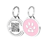 Pet Dwelling Smart QR Code-NFC Pet ID Tag - Dog Tags - Cat Tags - Online Pet Profile - Instant Email Alert -Scanned QR Tag GPS Location (Pink Paw)