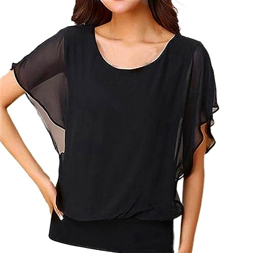 Tunique top élégant maman pour femme noir grand format en mousseline fluide