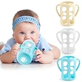 3 Pack Silicone Sleeves Handle for Avent Natural Glass Baby Bottles, Anti Breakage Baby Bottle Holder for Philips Avent Glass Natural Baby Bottle, BPA Free (White,Milk Yellow,Light Blue, 8Oz/240ml)