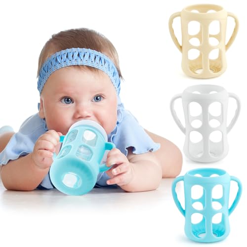 Silicone Sleeves for Philips Avent Baby Bottles 3 Pack, Anti Breakage Baby Bottle Holder with Handle for Avent Glass Natural Baby Bottle, BPA Free