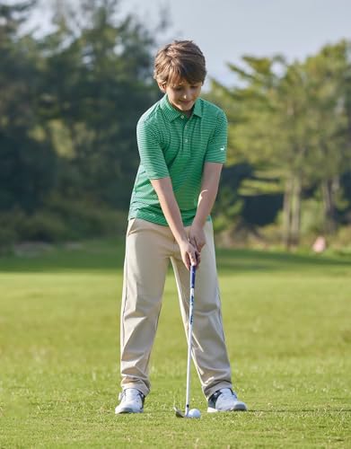 Image of Mens Golf Shirt Moisture Wicking Dry Fit Performance Sport Short Sleeve Striped Golf Polo Shirts for Men
