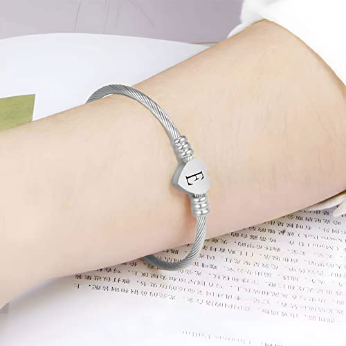 KunBead Jewelry Women Girls Initial Letter Cuff Bracelet Silver Alphabet Love Heart Bangle Bracelets Gift for Birthday Stainless Steel - Image 4