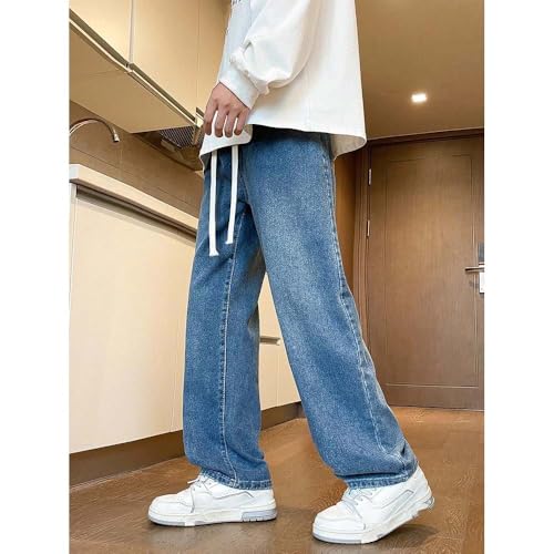 Adhdyuud Men's Wide Leg Jeans Washed Denim Relaxed Fit Drawstring Waist Casual Streetwear Trousers2