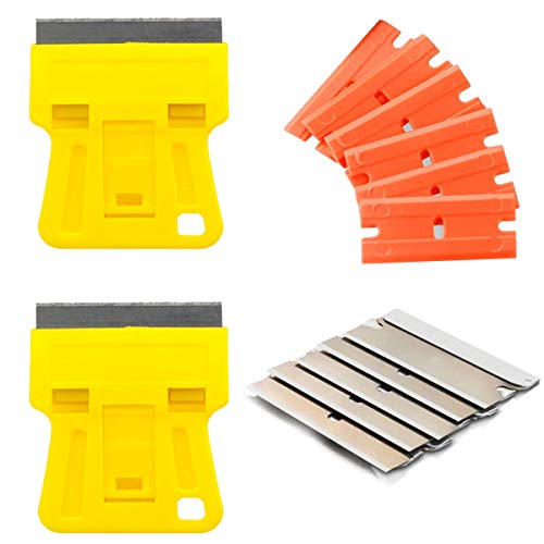 Wekoil 1.5 inch High Visibility Mini Razor Blade Scraper Glass Scraper Paint Window Scraper With 5 Metal Scraper Razor Blades 5 Dual Plastic Double Edge Razor Blades Removing Decal Stickers Old Glue