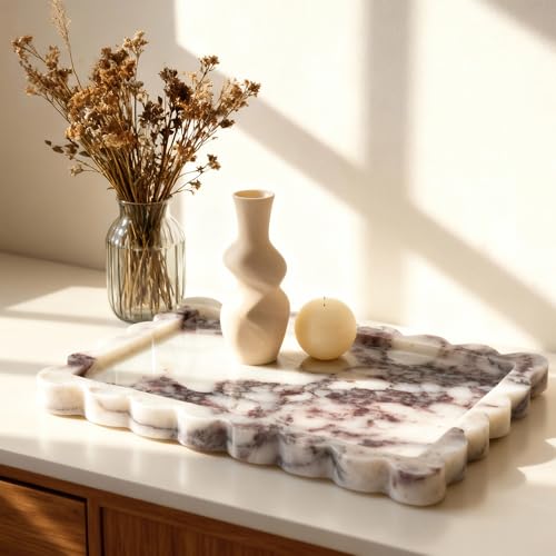 Genuine Calacatta Viola Scalloped Marble Tray, Real Natural Marble Stone Tray, Luxury Decorative Trays for Bathroom, Dresser, Vanity, Kitchen, Home Decor, 10.6" x 8", Calacatta Viola Purple by ZSHAWN - Image 2